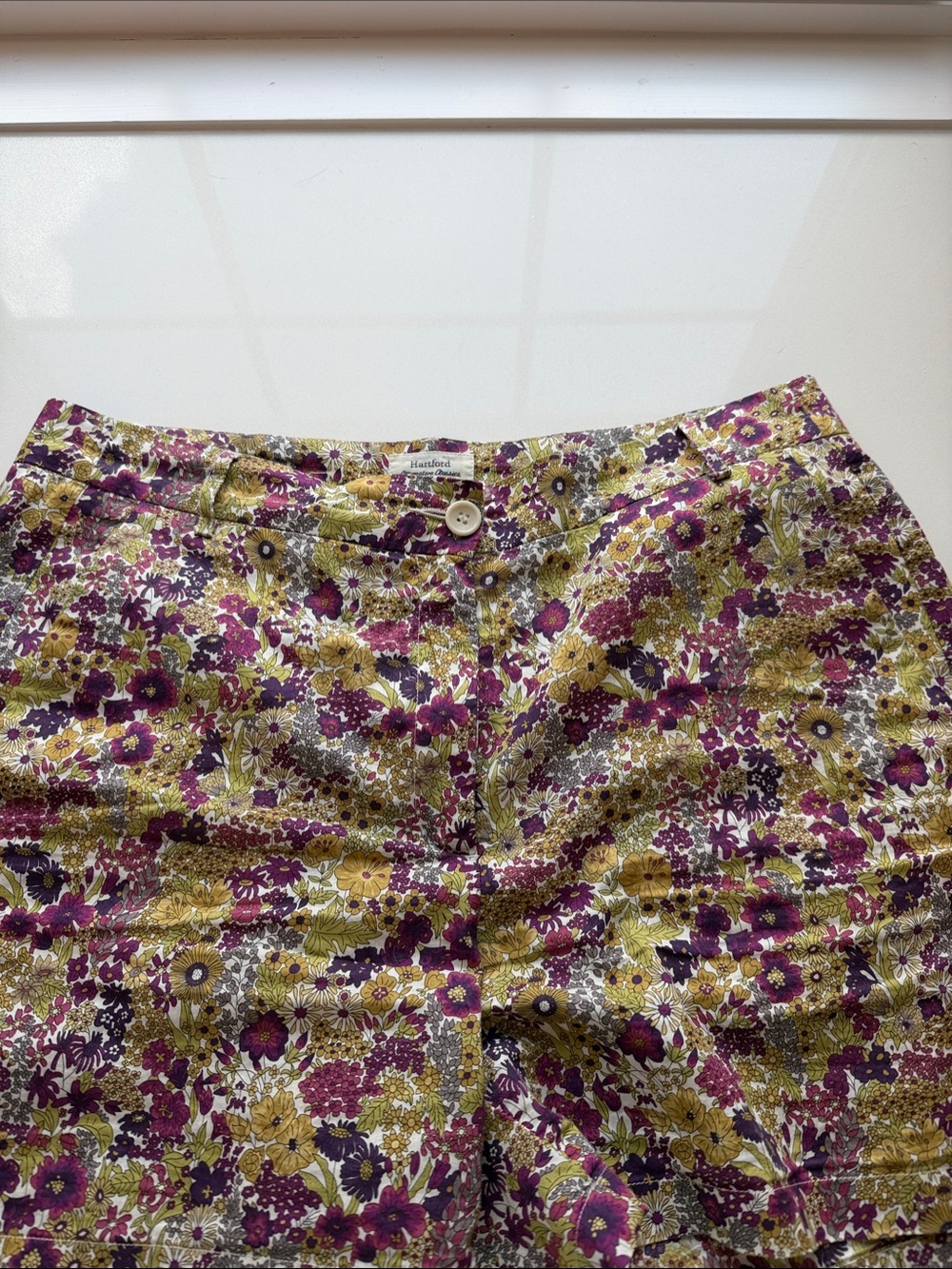 Hartford High-Waist Floral Shorts in Purple, Olive, Cream